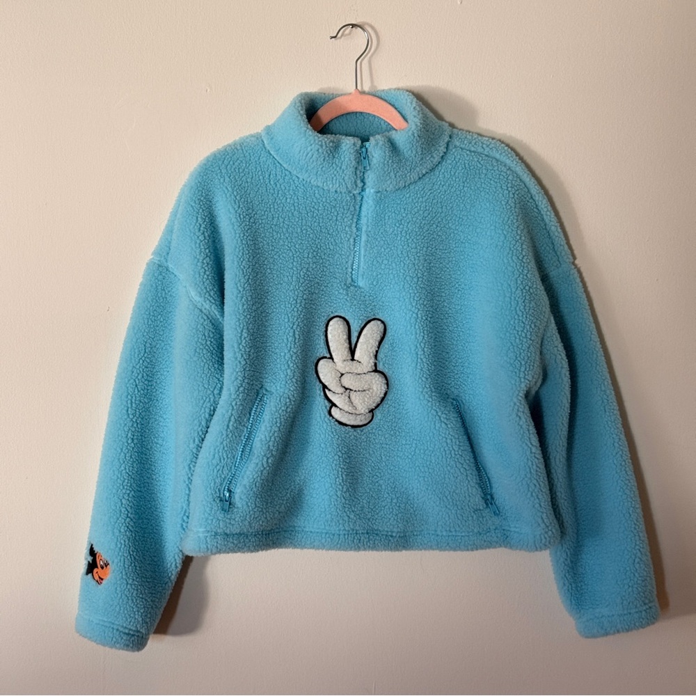 Disney Parks Mickey Mouse Fleece Pullover - Woman’s M, Embroidered Peace Sign